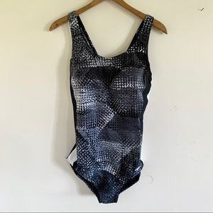 Speedo Swimsuit Hydro Bra Grey White Size 12 Large